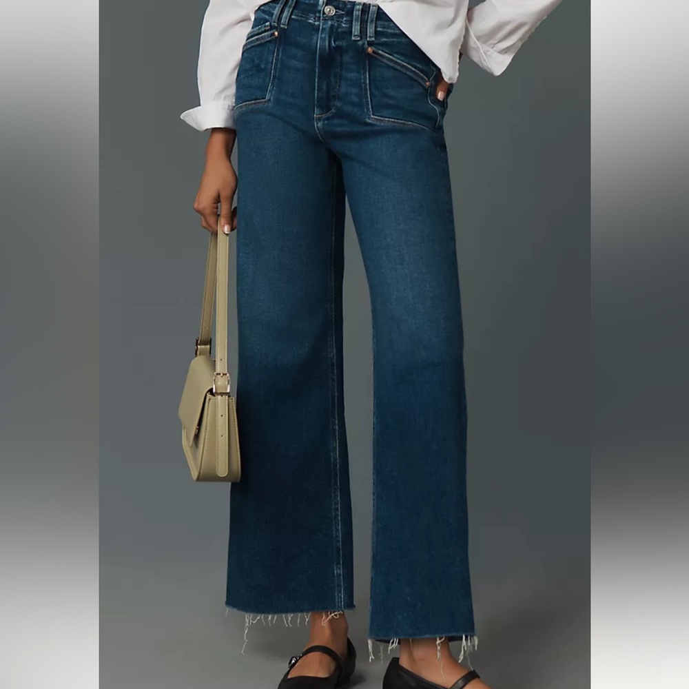 PAIGE Blue Flare Wide Leg Jeans High-Waisted
